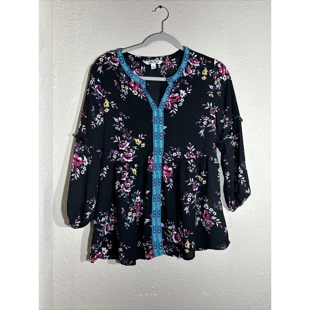 The Pioneer Woman Shirt Black Floral 3/4 Sleeve Blouse
